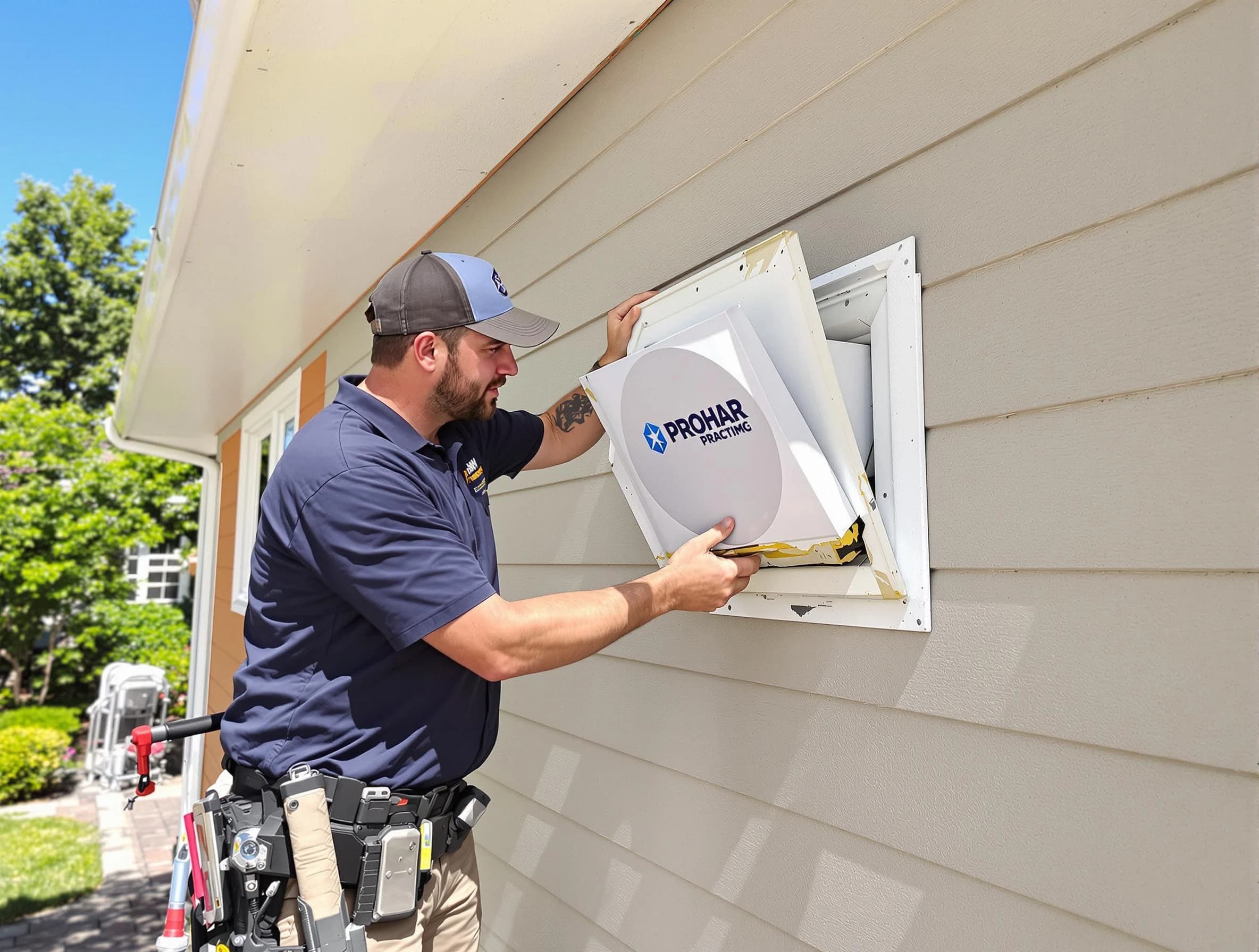 Hanceville Dryer Vent Cleaning technician installing a new protective dryer vent cover on a home in Hanceville