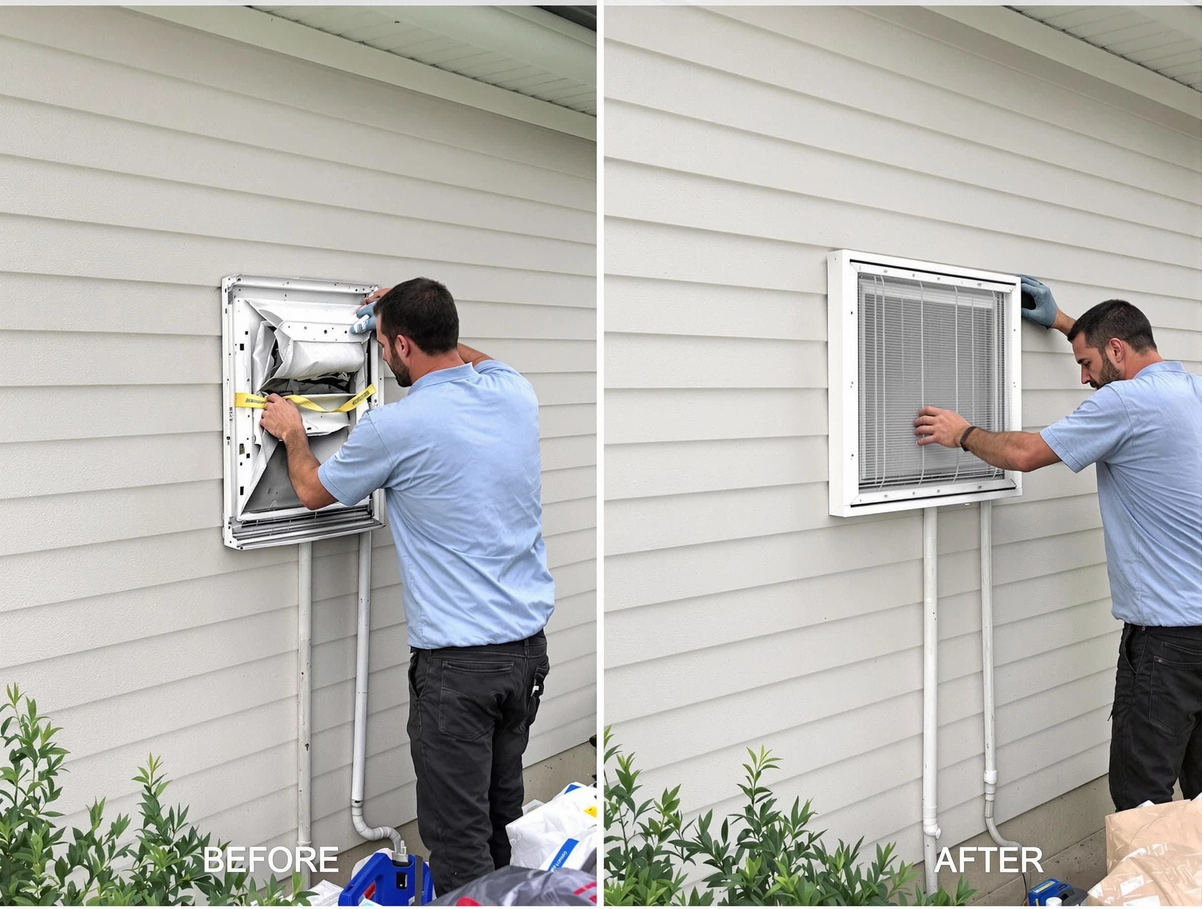 Hanceville Dryer Vent Cleaning technician installing high-quality dryer vent cover at a residential property in Hanceville