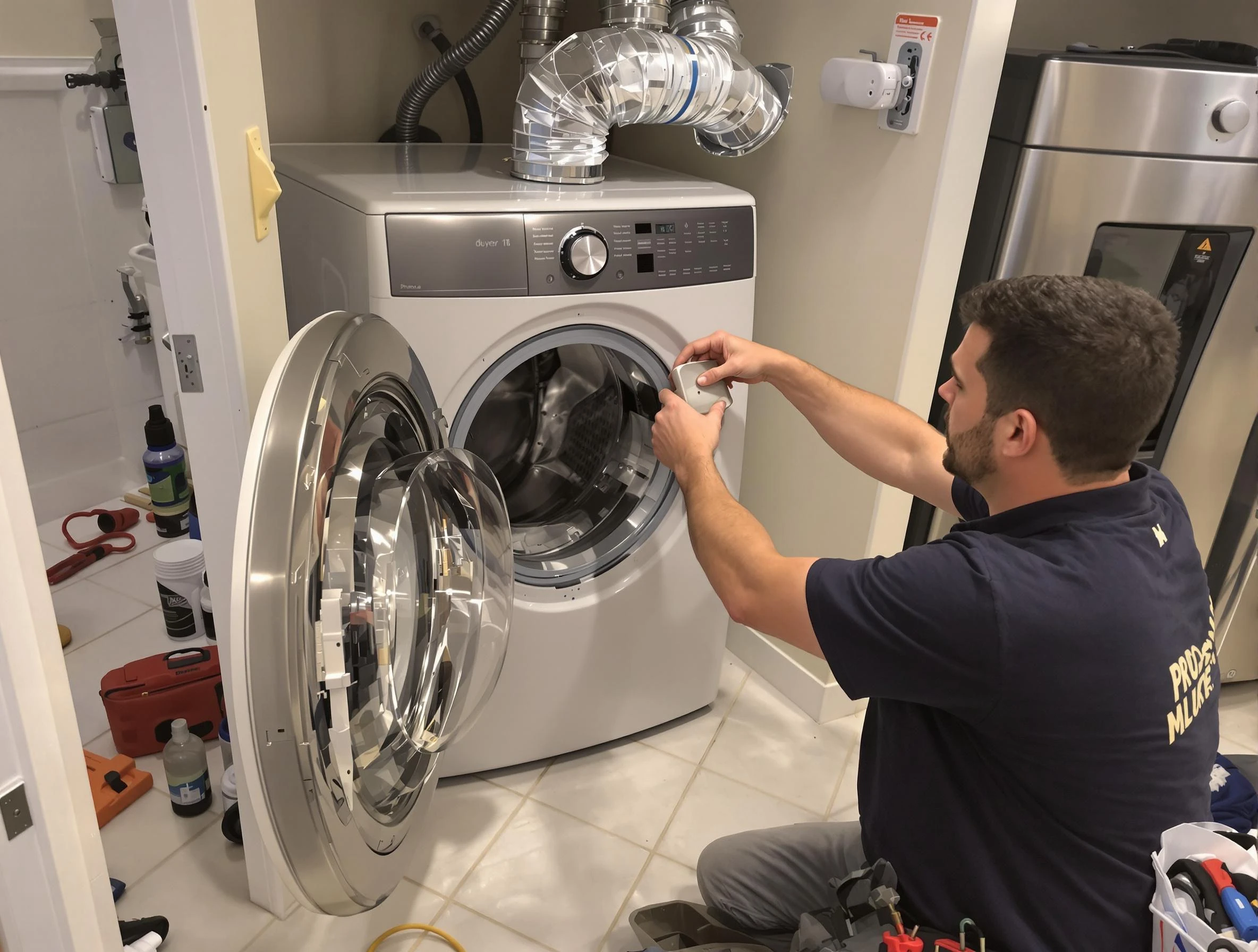 Hanceville Dryer Vent Cleaning technician performing precise dryer vent hose installation in Hanceville